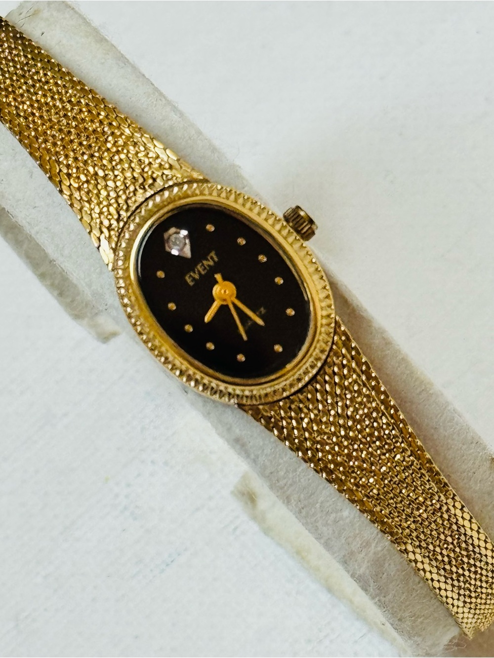 Vintage Event Diamond Thin Small Face Women's Watch Gold Black Dial 25/4378